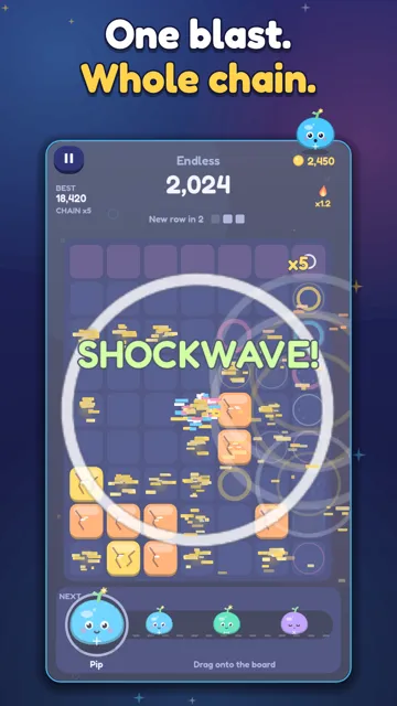 One blast. Whole chain. A shockwave clears the board.
