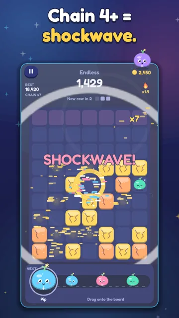 Chain 4+ = shockwave. The ring sweeps every block.