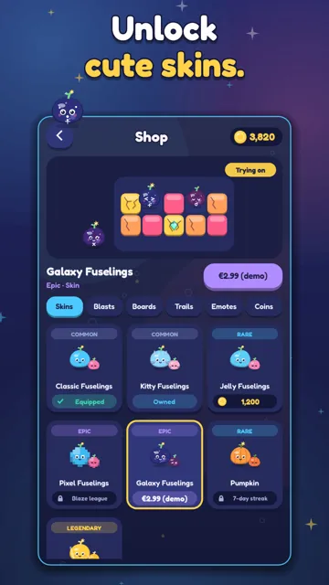 Unlock cute skins. The shop try-on preview.